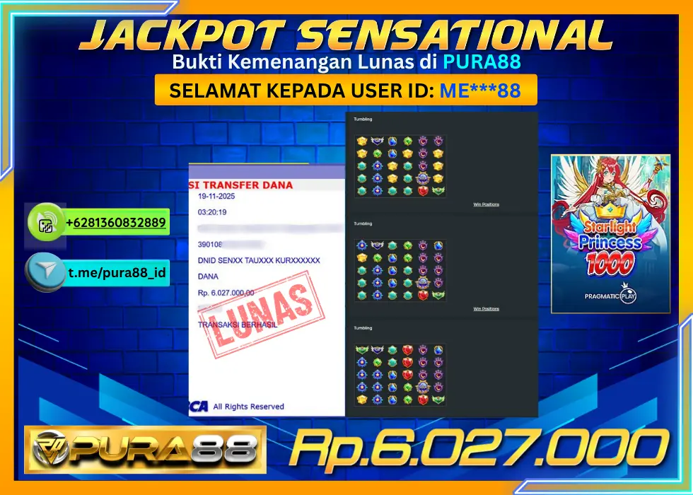 PURA88 JACKPOT SENSATIONAL STARLIGHT PRINCESS 1000 Rp 6.027.000,- LUNAS